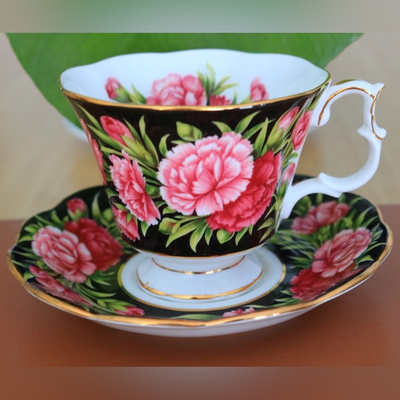 Royal Albert Other - Royal Albert “Bouquet Series” Carnation Pink Flower Black Tea Cup Saucer England